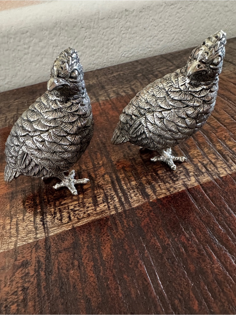 Vagabond Standing Quails Pewter Salt and Pepper Shakers 3.5 inches tall Like New